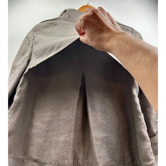 Cropped Safari Trench Style 100% Linen Double-Breasted Jacket‎ Coastal Luxe Gray - Picture 7 of 11